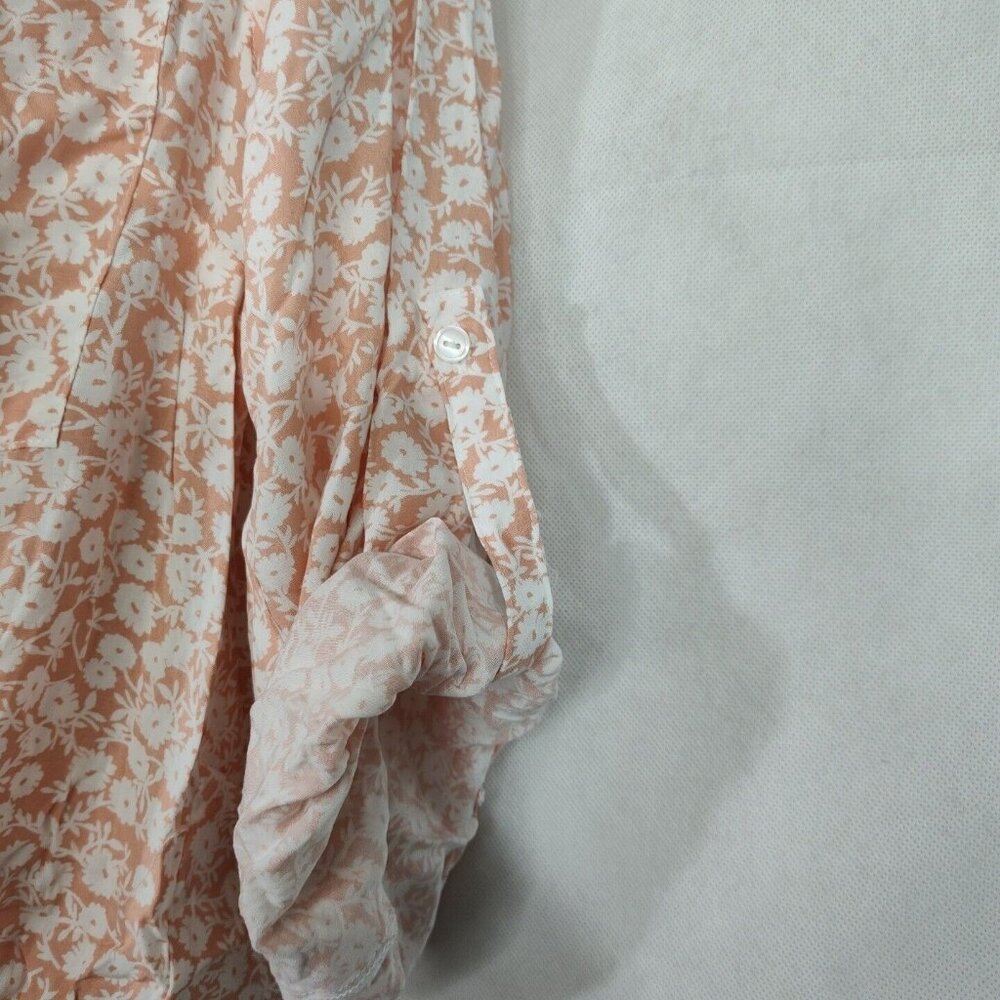 Lost Wander Button Up Tie Front Top Women Size S Pink White Floral 3/4 Sleeve - Picture 3 of 9